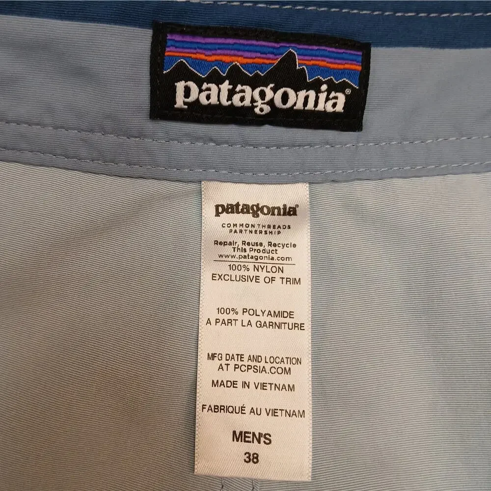 Patagonia Men's SZ 38 Minimalist Wavefarer Board Shorts Blue Striped 8